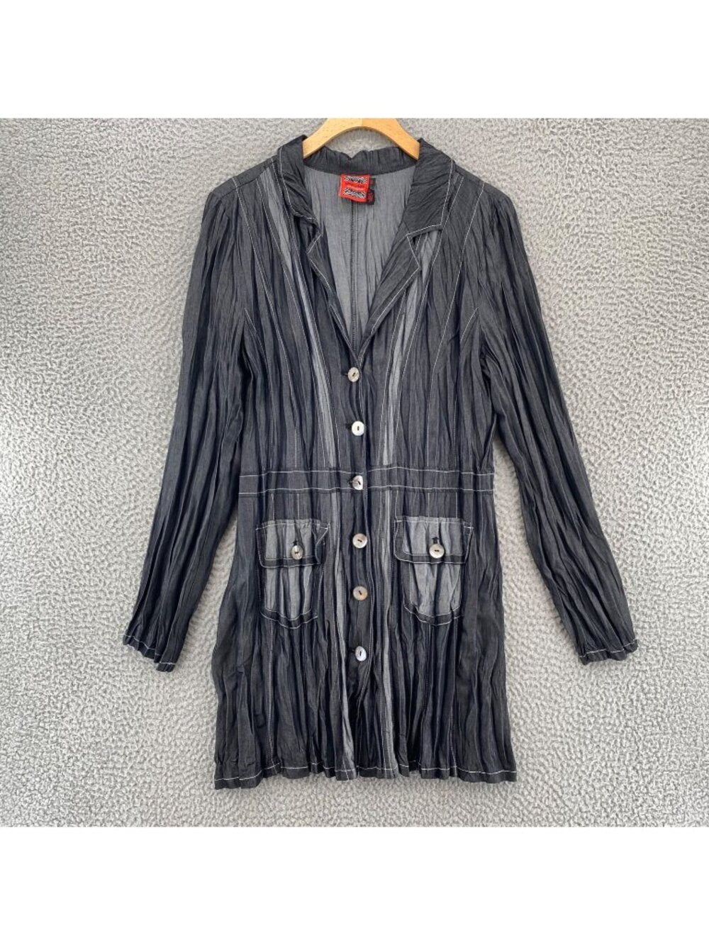 Simon Chang Blazer Womens 14 Gray Pleated Button Notch Lapel Pockets Lightweight